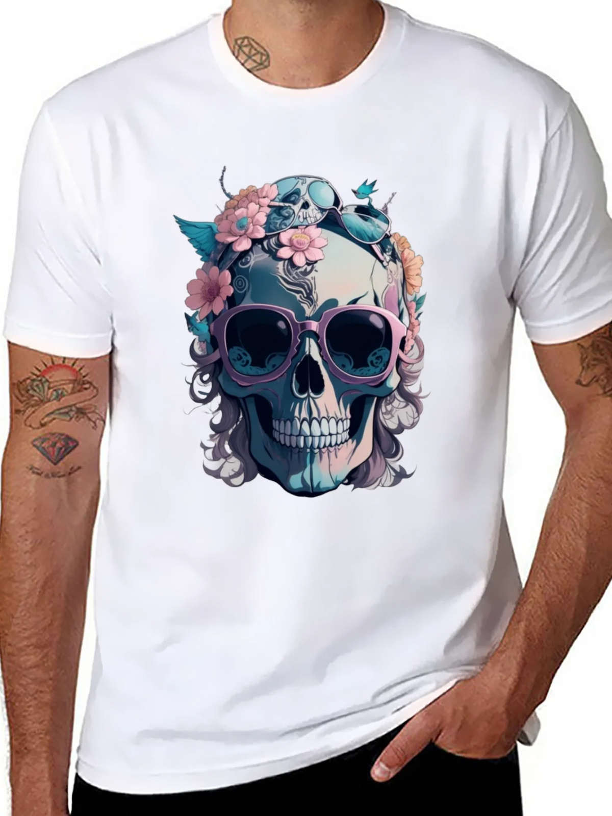 Skull & Flowers Graphic Tee - Mens Black Cotton T-Shirt product image 10