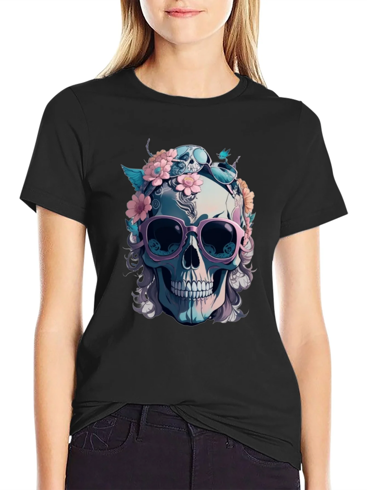 Skull & Flowers Graphic Tee - Mens Black Cotton T-Shirt product image 5