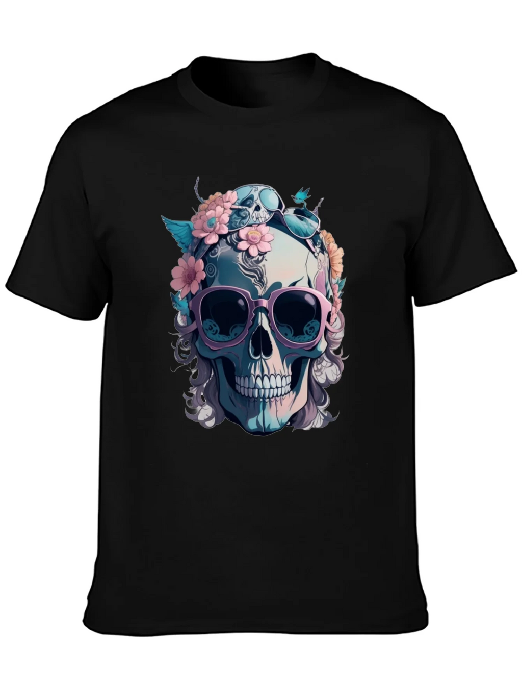Skull & Flowers Graphic Tee - Mens Black Cotton T-Shirt product image 6