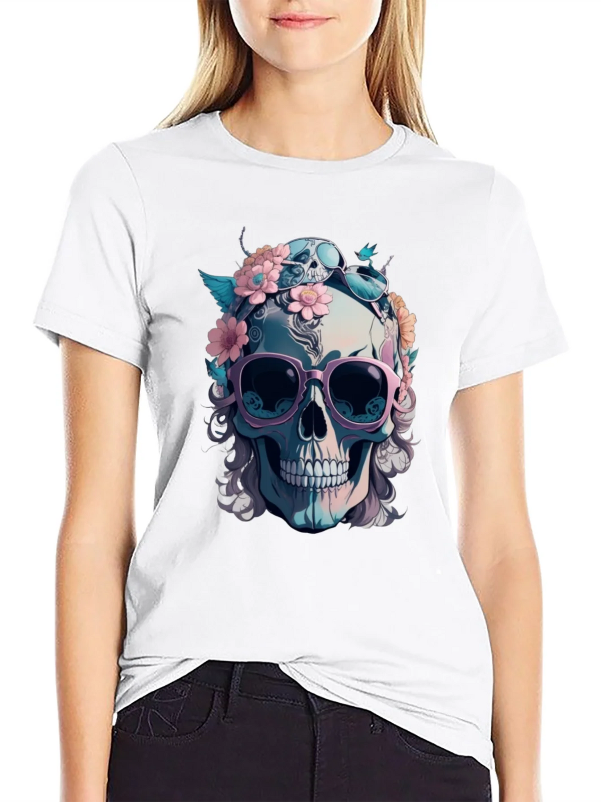 Skull & Flowers Graphic Tee - Mens Black Cotton T-Shirt product image 11