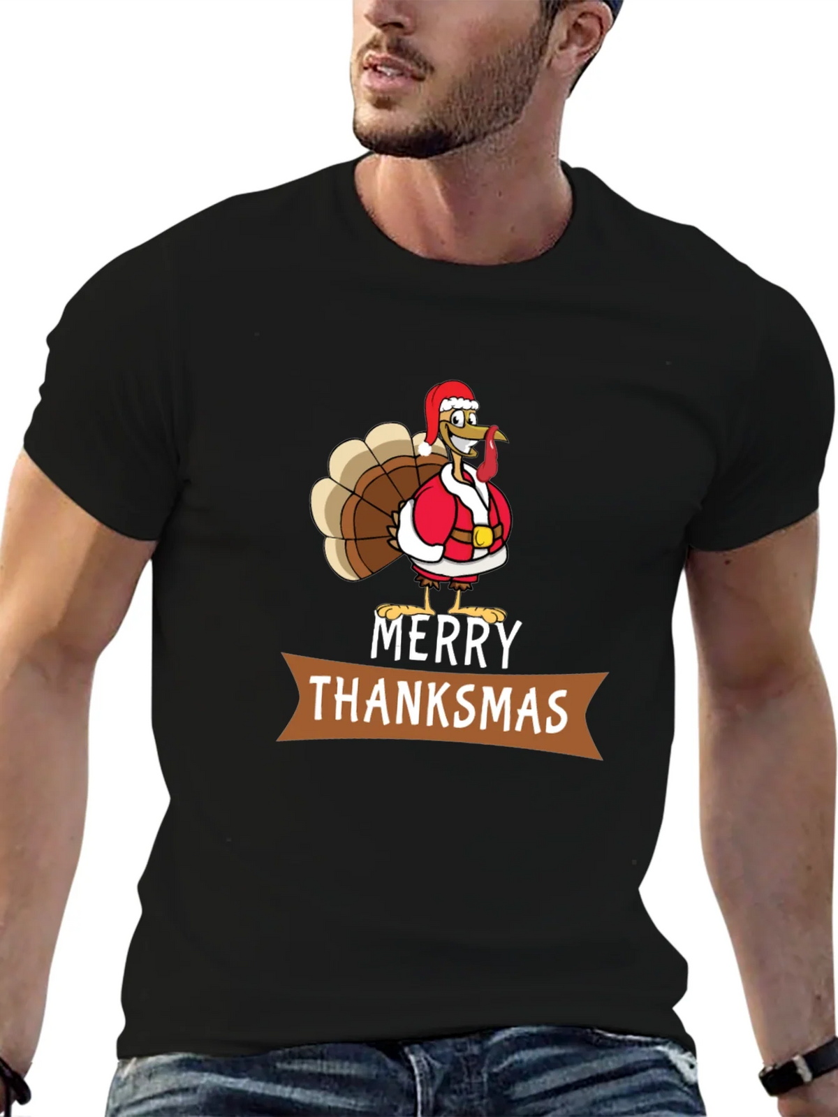 Merry Thanksmas T-Shirt: Festive Turkey Design product image 9
