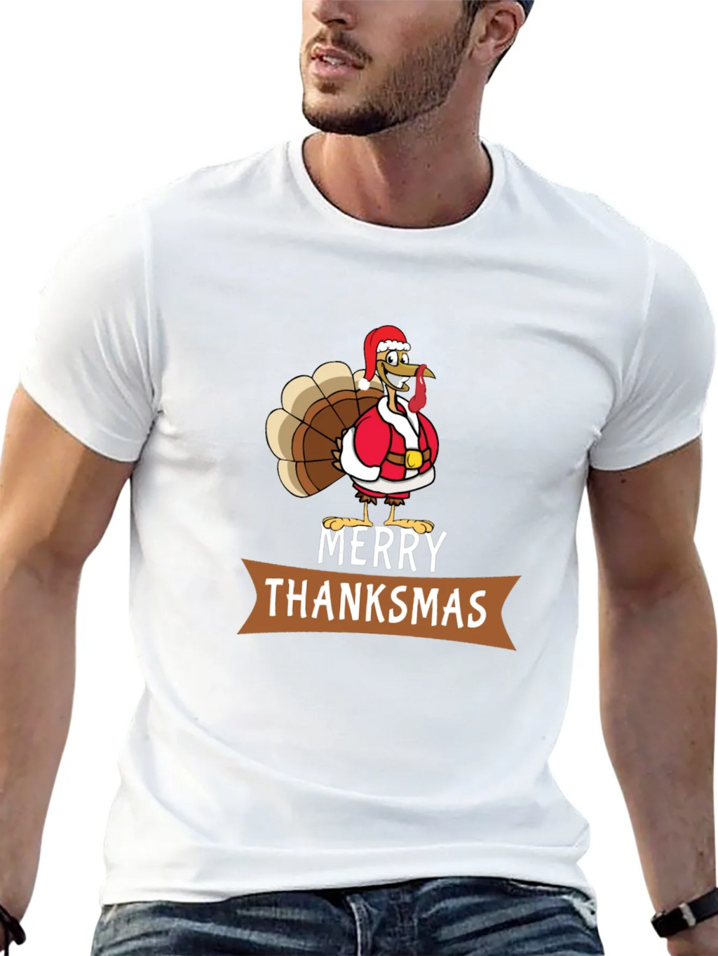 Merry Thanksmas T-Shirt: Festive Turkey Design product image 4