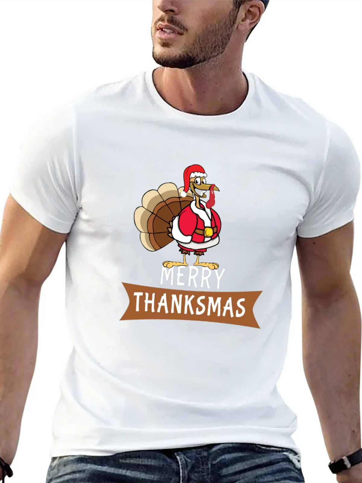 Merry Thanksmas T-Shirt: Festive Turkey Design product image 4