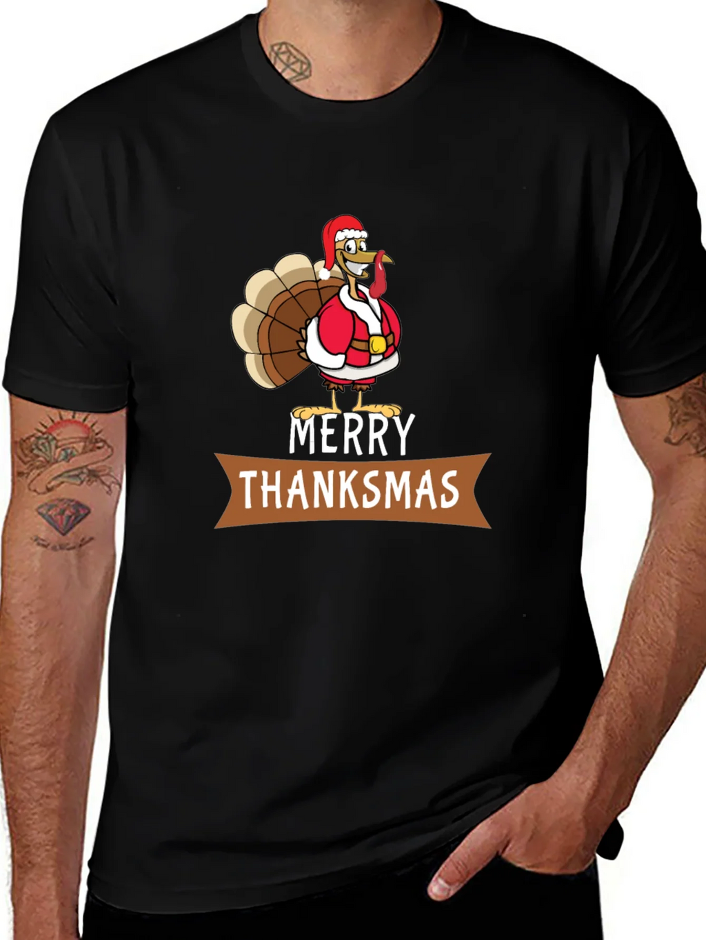 Merry Thanksmas T-Shirt: Festive Turkey Design product image 1