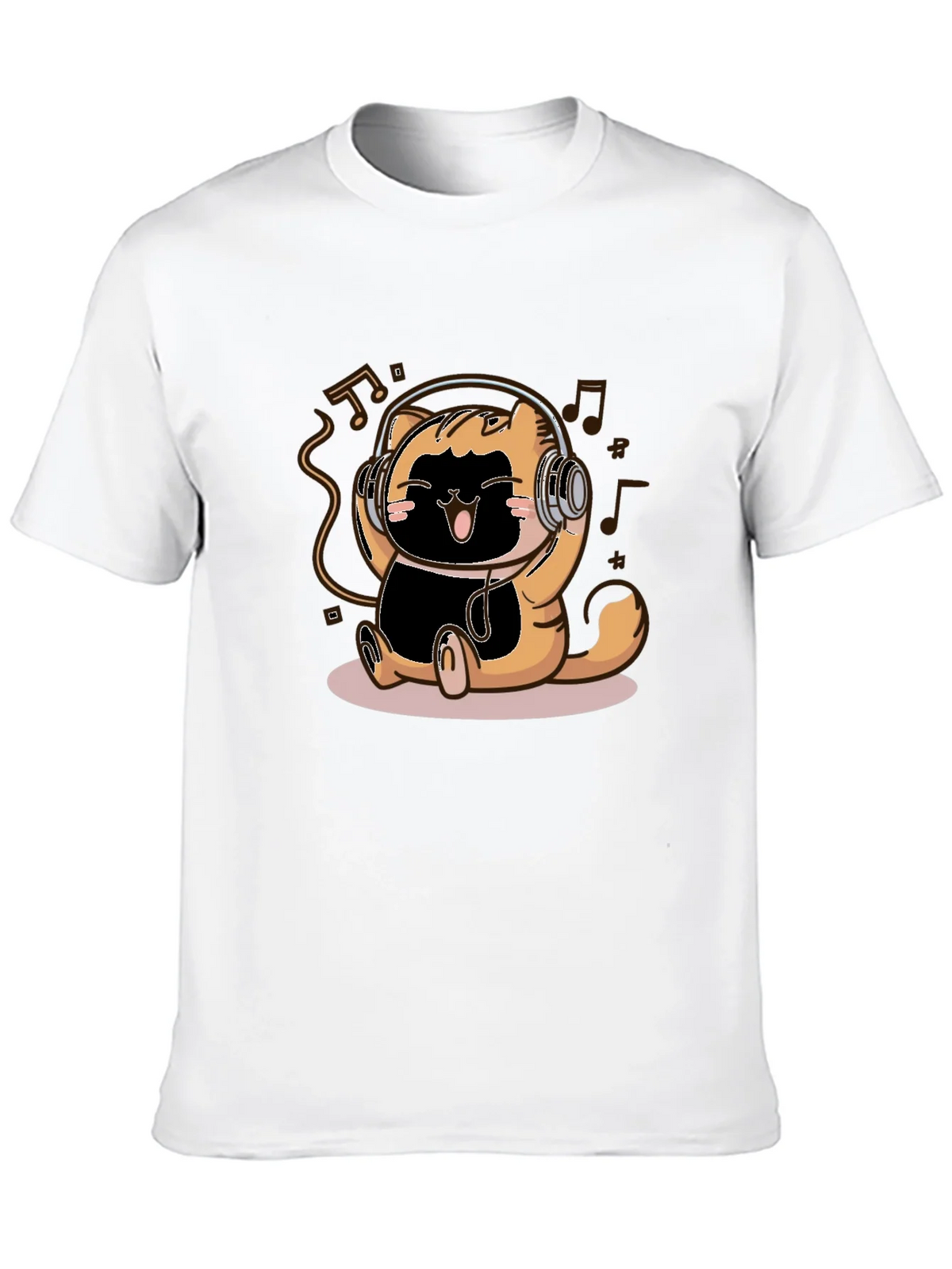 Cute Cartoon Cat Headphones Black T-Shirt product image 12
