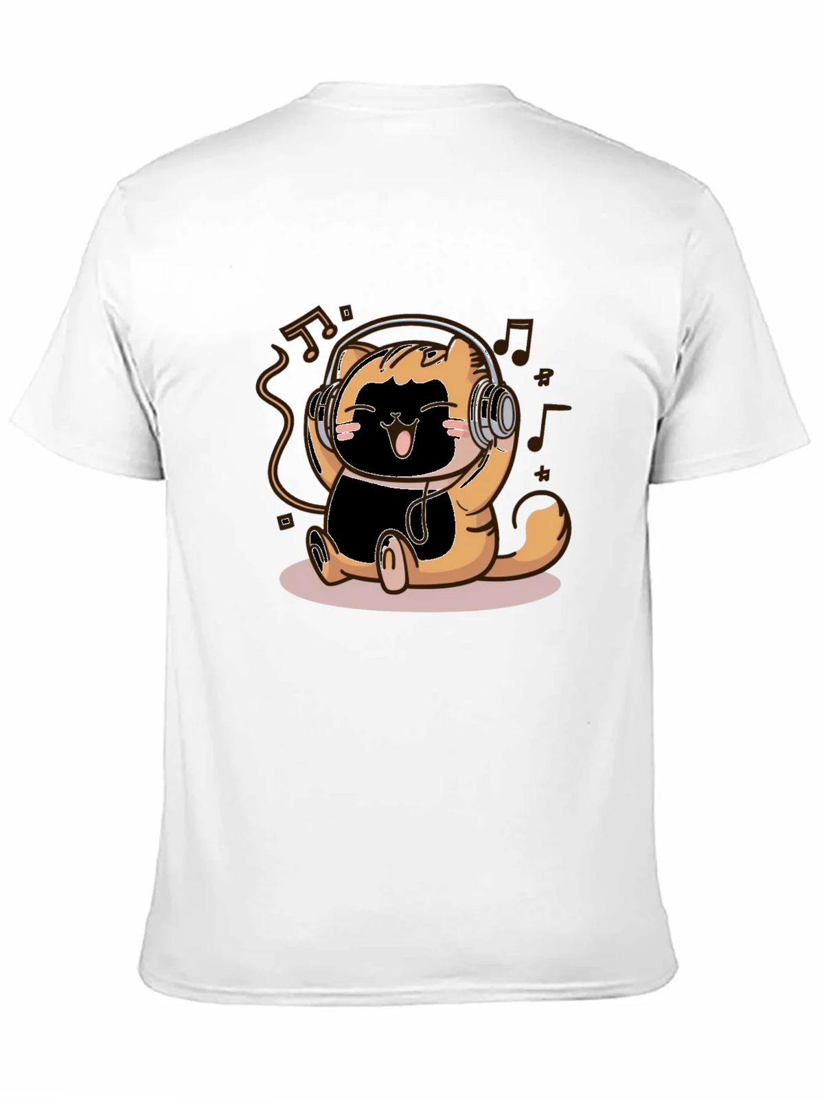 Cute Cartoon Cat Headphones Black T-Shirt product image 2