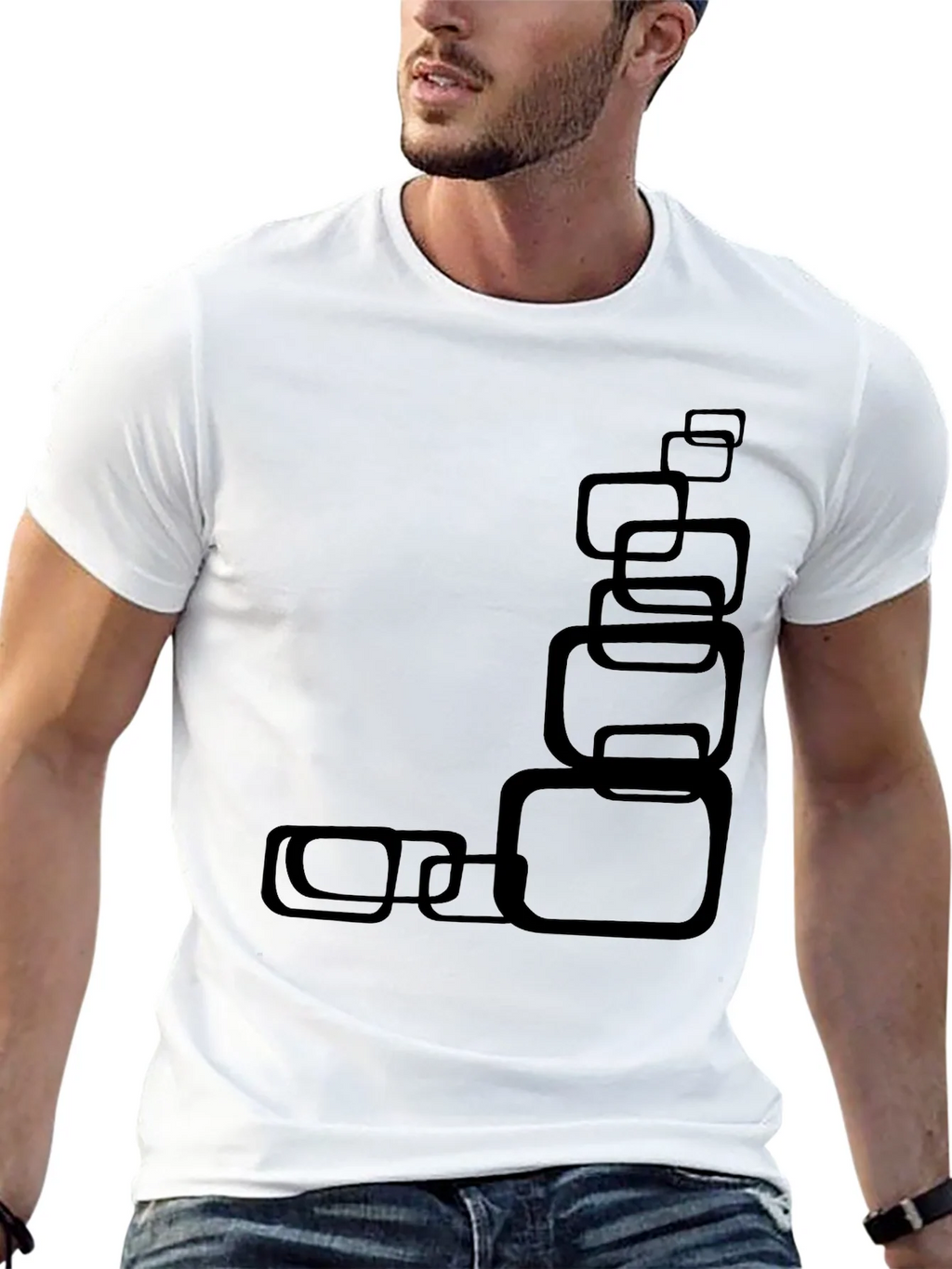Modern Black T-Shirt with Abstract Square Design product image 4