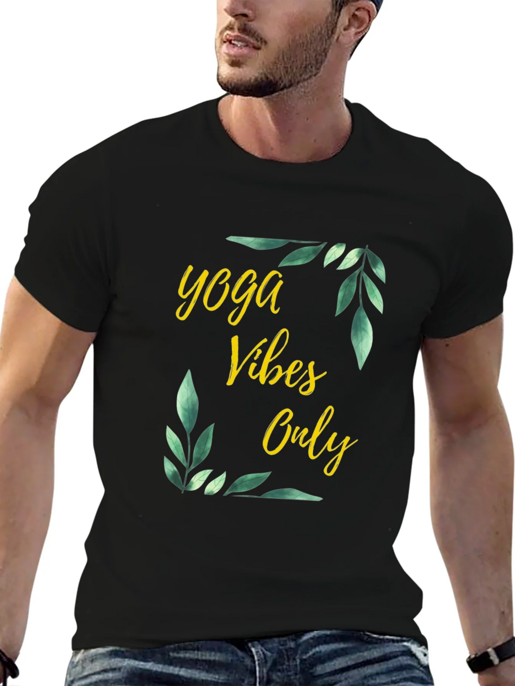 Yoga Vibes Only Graphic Tee - Black Cotton T-Shirt product image 9