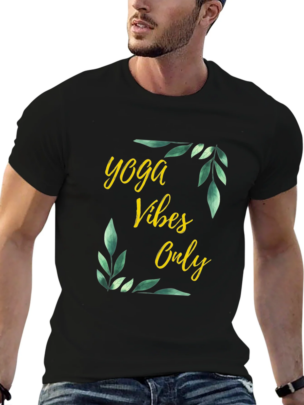 Yoga Vibes Only Graphic Tee - Black Cotton T-Shirt product image 9