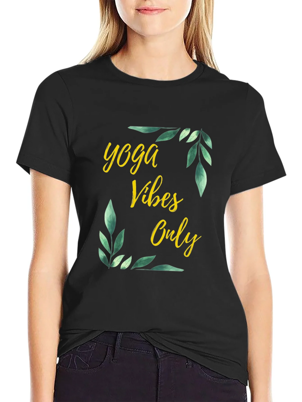 Yoga Vibes Only Graphic Tee - Black Cotton T-Shirt product image 5