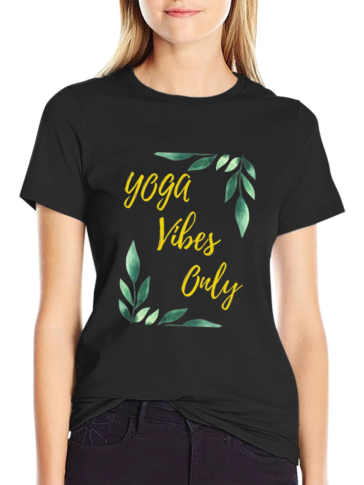 Yoga Vibes Only Graphic Tee - Black Cotton T-Shirt product image 5