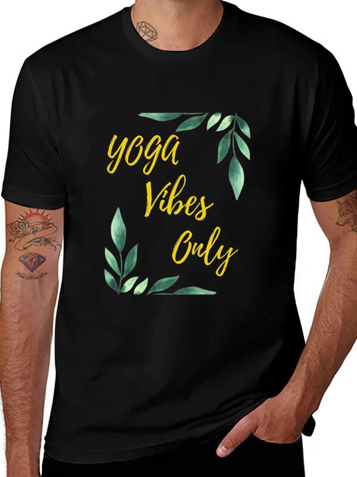 Yoga Vibes Only Graphic Tee - Black Cotton T-Shirt product image 1