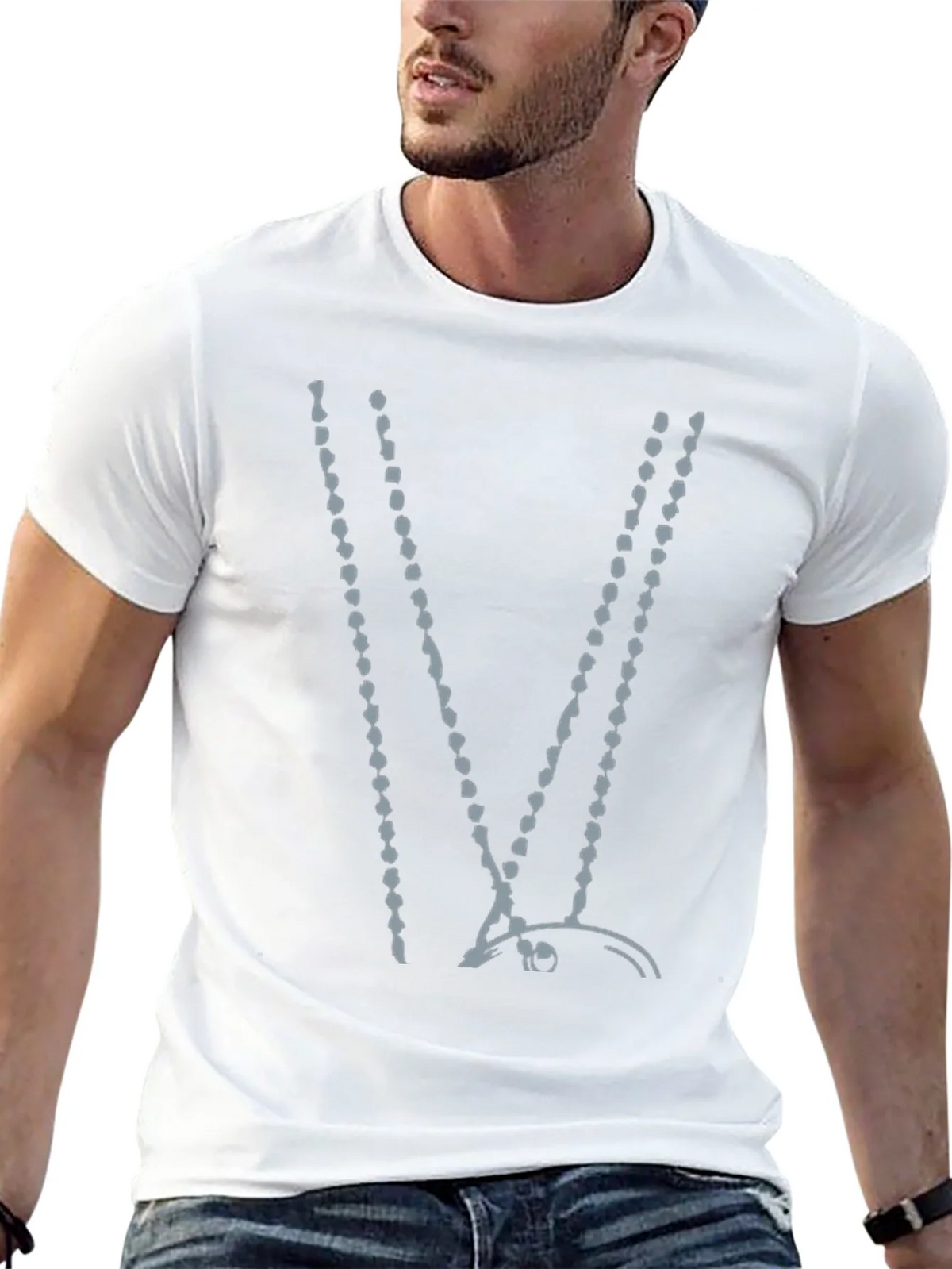 Abstract Beaded V-Neck Black T-Shirt