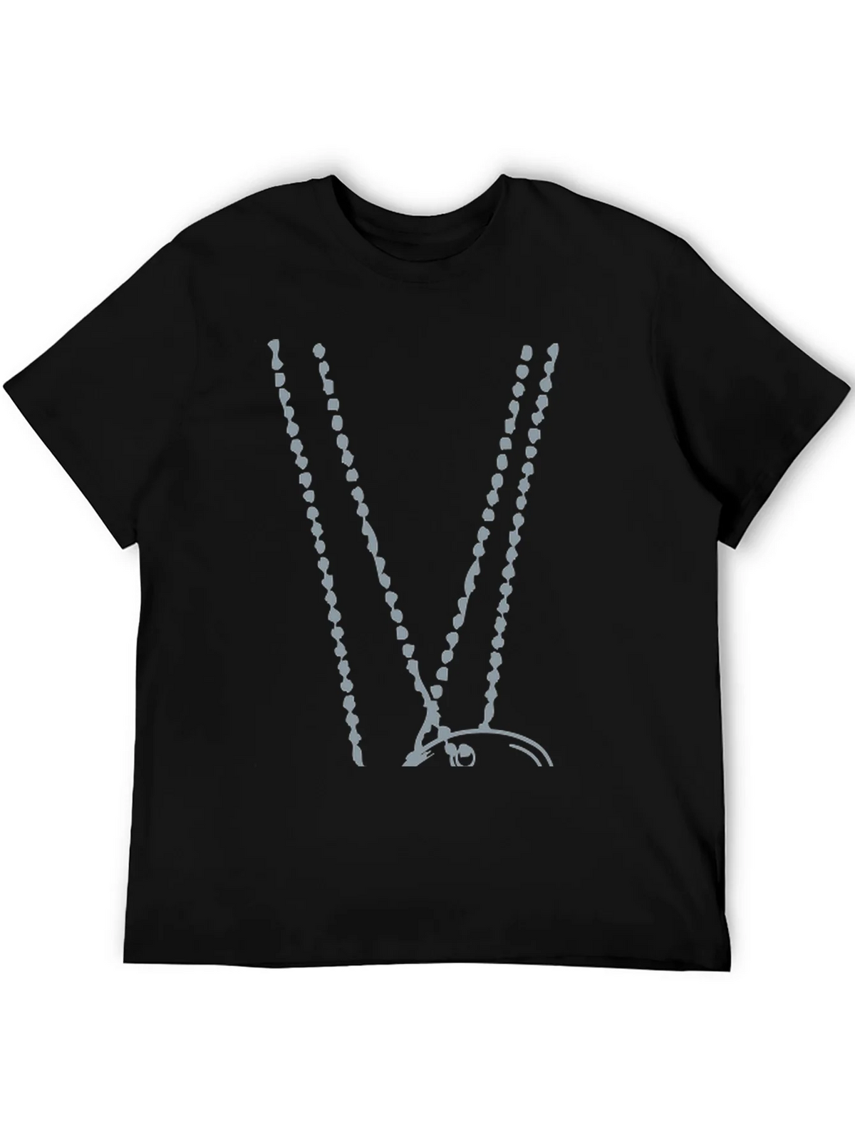 Abstract Beaded V-Neck Black T-Shirt