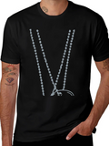 Abstract Beaded V-Neck Black T-Shirt