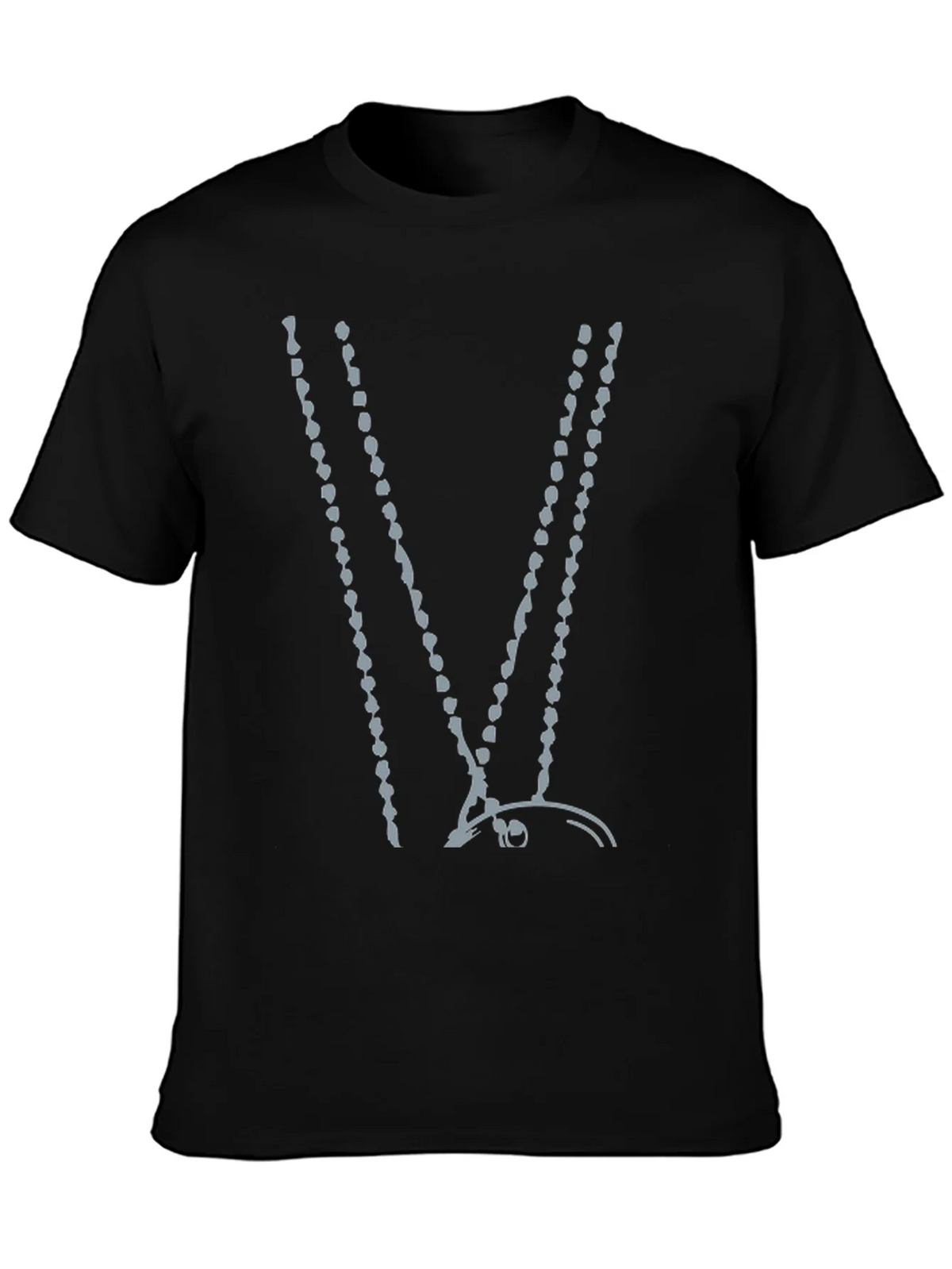 Abstract Beaded V-Neck Black T-Shirt