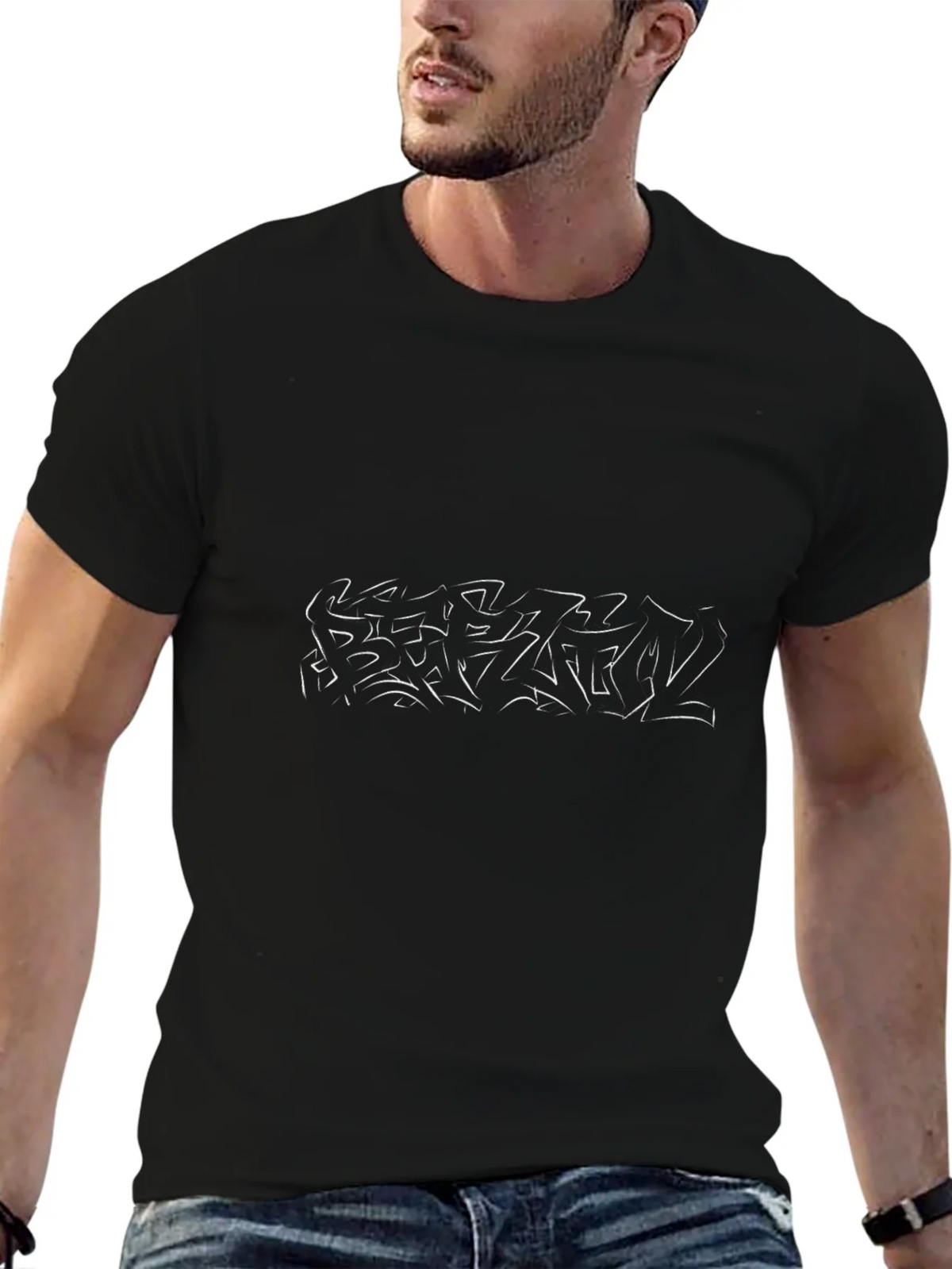 Abstract Line Art Black T-Shirt product image 9