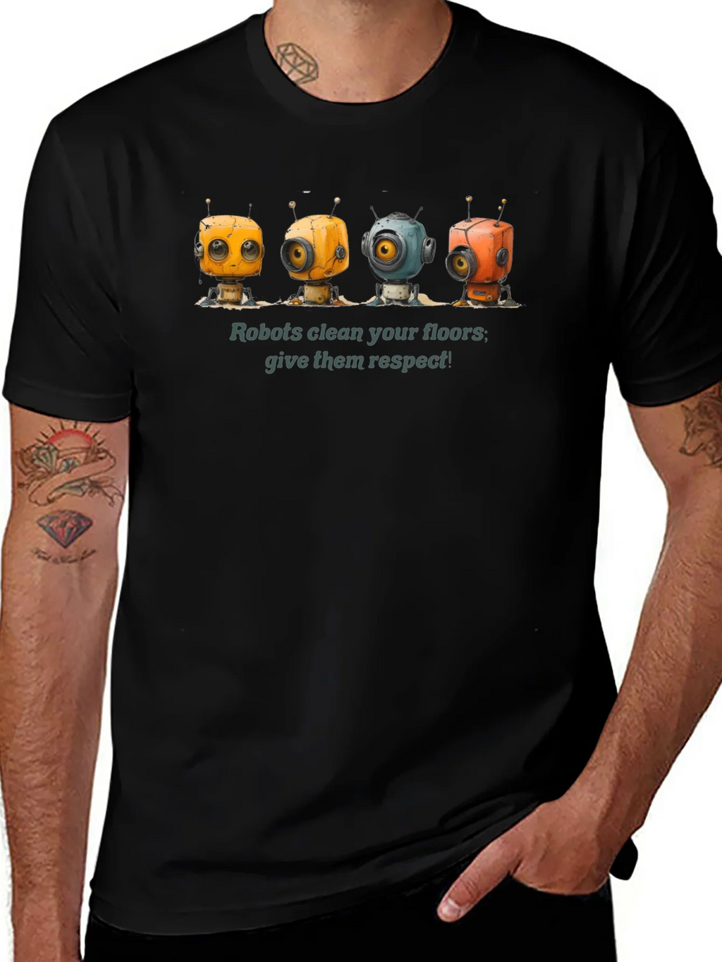 Robots Clean Floors - Give Them Respect Graphic T-Shirt product image 1