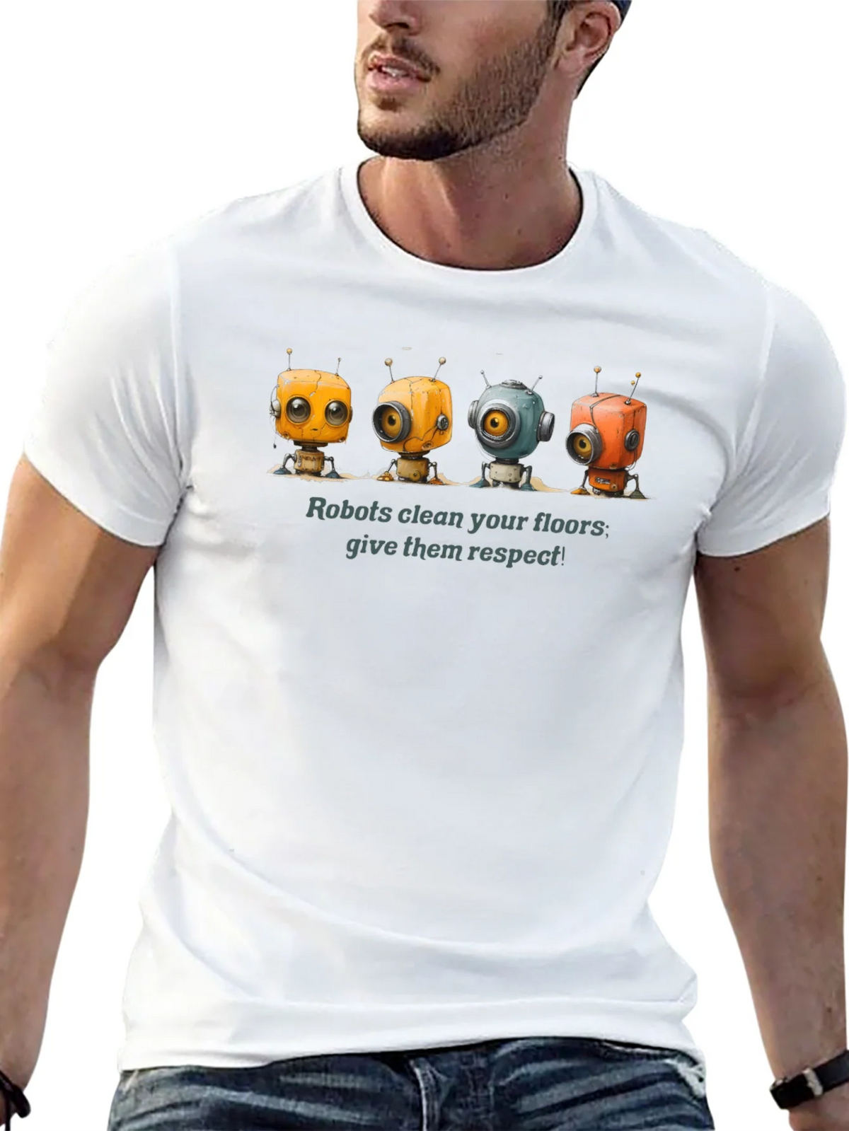 Robots Clean Floors - Give Them Respect Graphic T-Shirt product image 4