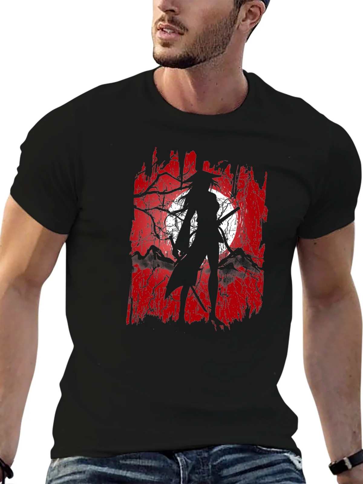 Samurai Moon Graphic Tee - Black Cotton product image 9