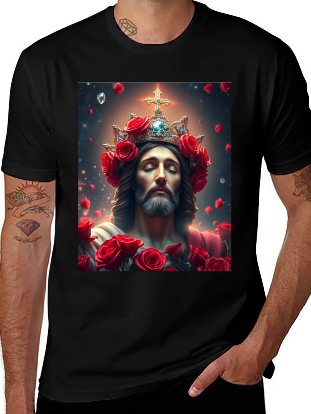 Jesus with Roses Graphic T-Shirt - Divine Apparel product image 1