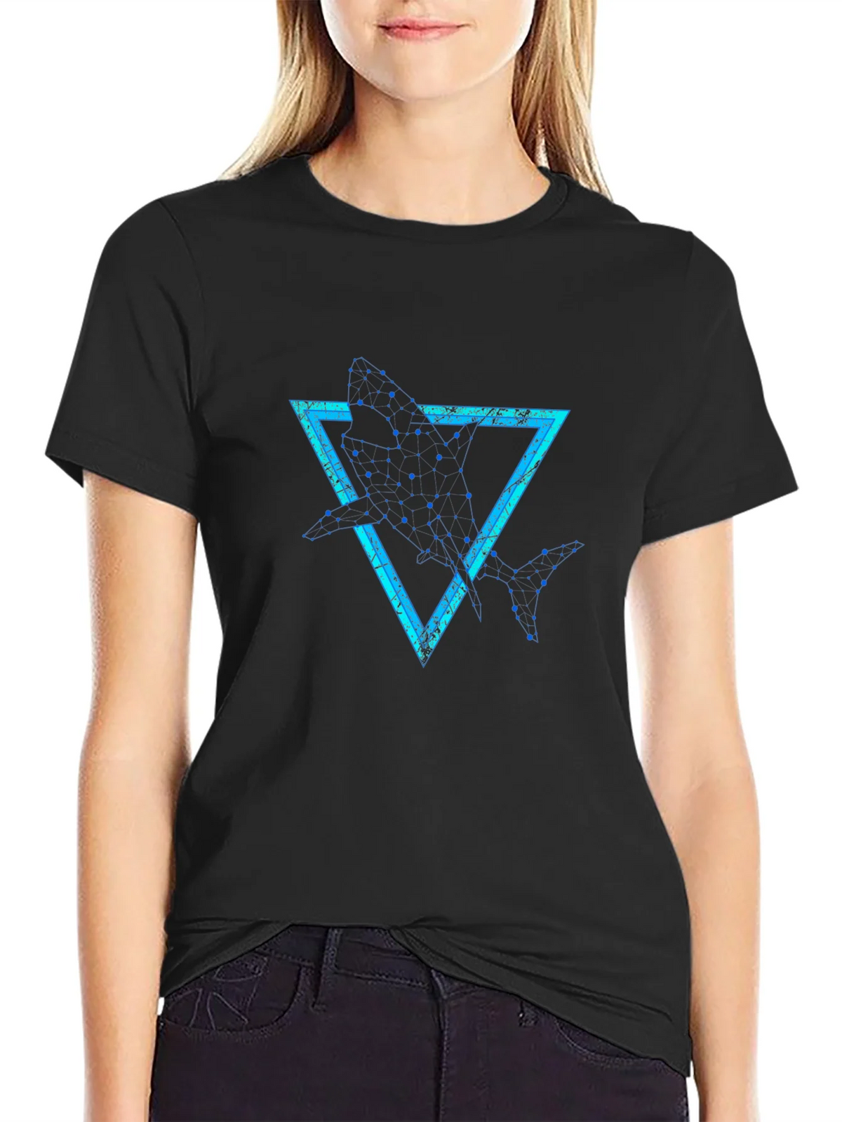 Geometric Shark Graphic Tee - Stylish Black T-Shirt product image 5