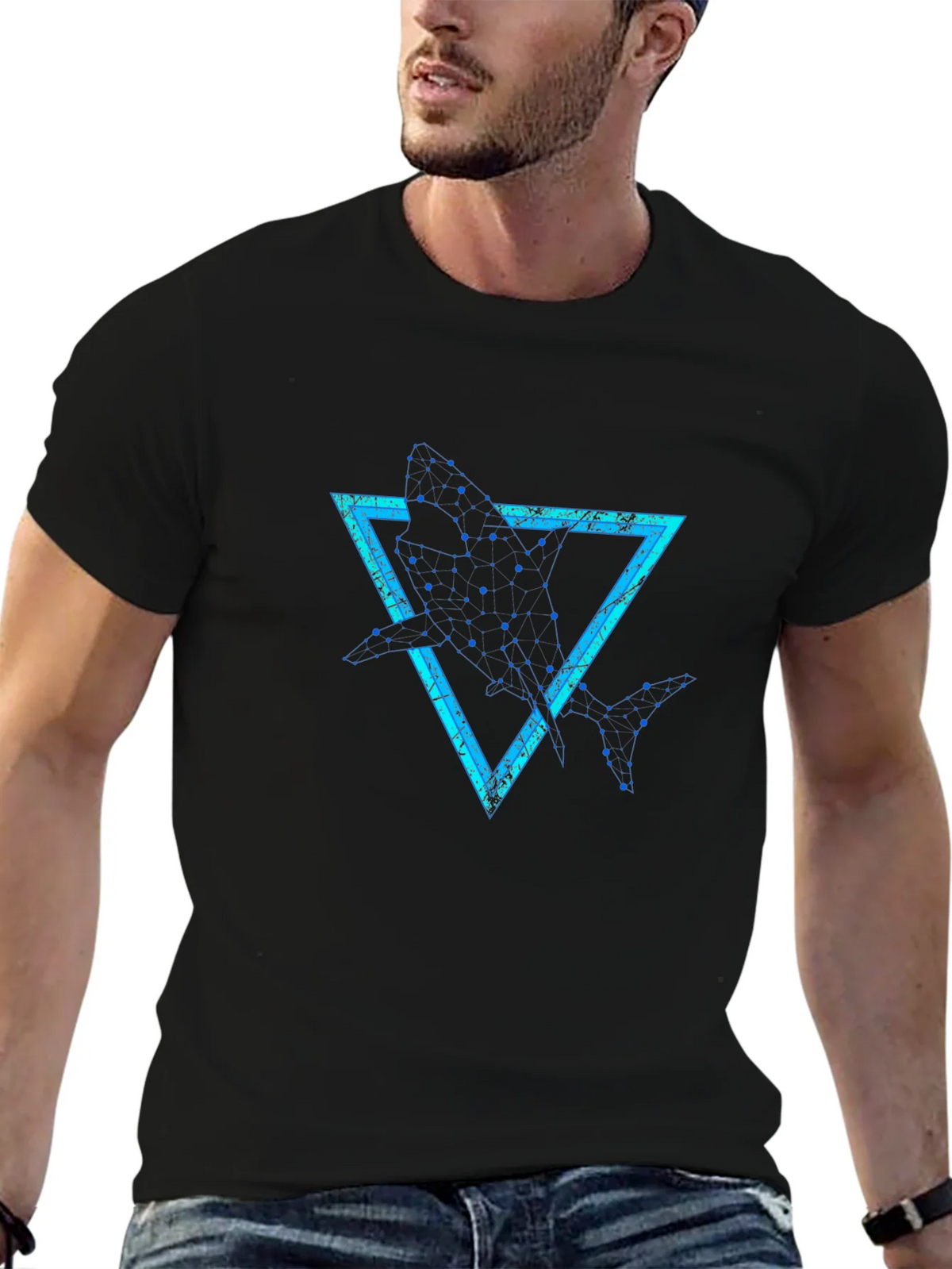 Geometric Shark Graphic Tee - Stylish Black T-Shirt product image 9