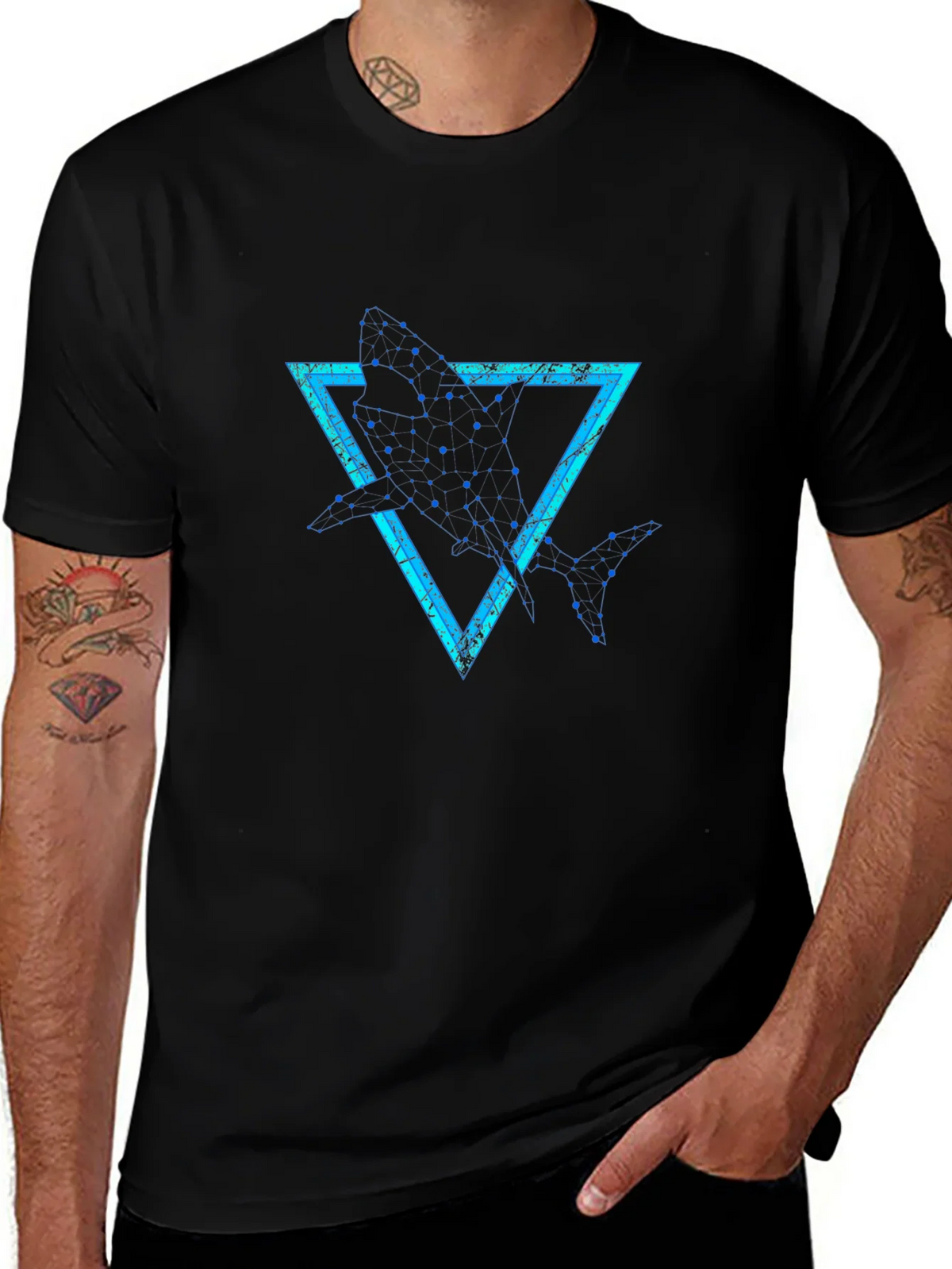 Geometric Shark Graphic Tee - Stylish Black T-Shirt product image 1
