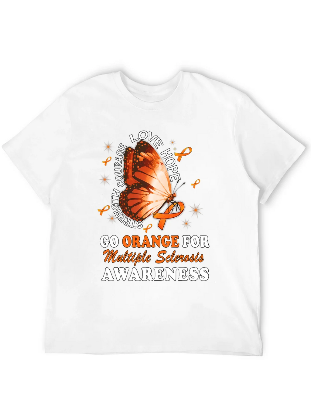 MS Awareness T-Shirt: Orange Butterfly Love Hope Strength product image 3
