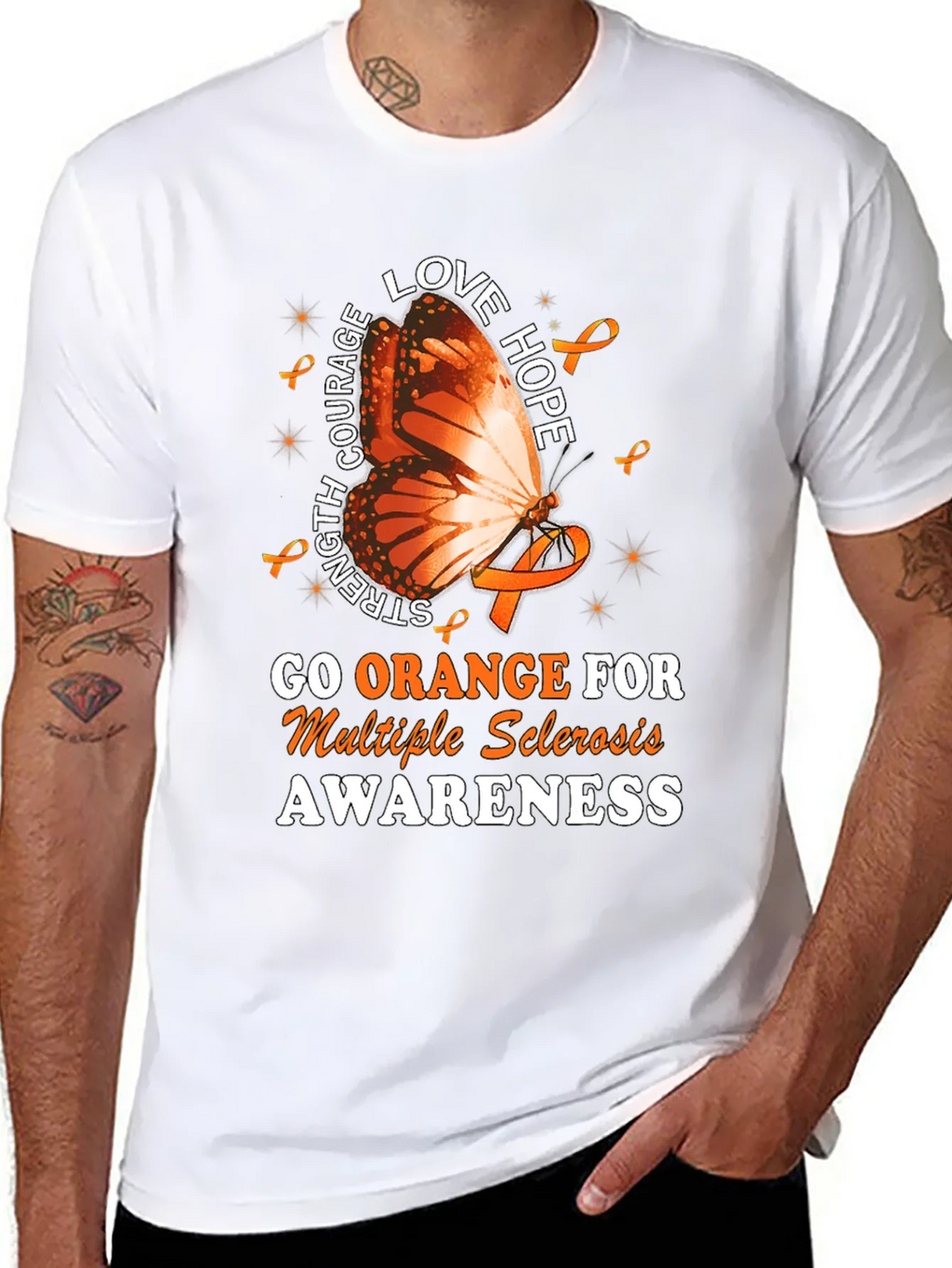 MS Awareness T-Shirt: Orange Butterfly Love Hope Strength product image 10