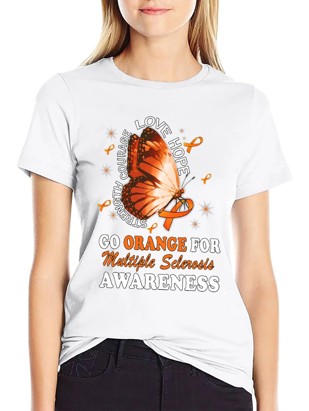 MS Awareness T-Shirt: Orange Butterfly Love Hope Strength product image 11