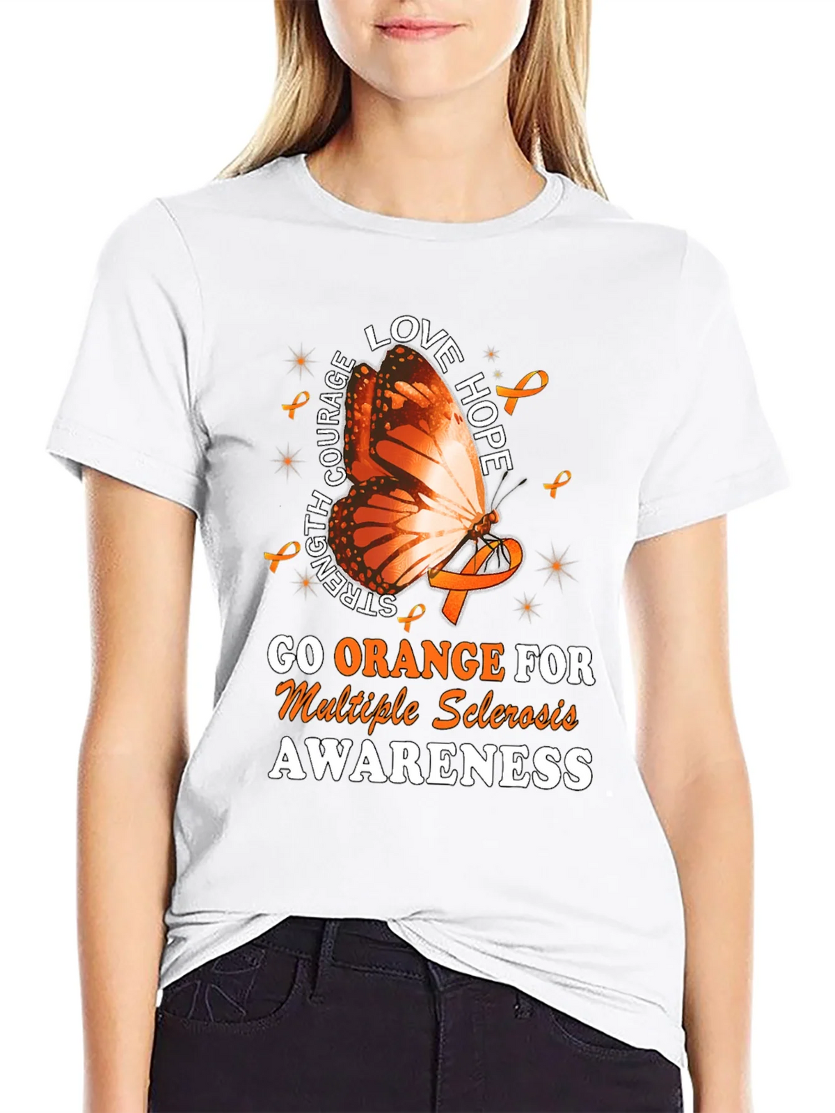 MS Awareness T-Shirt: Orange Butterfly Love Hope Strength product image 11