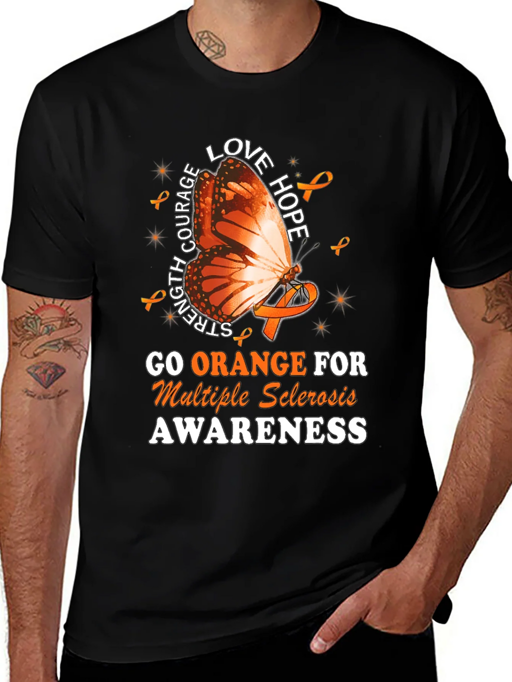 MS Awareness T-Shirt: Orange Butterfly Love Hope Strength product image 1