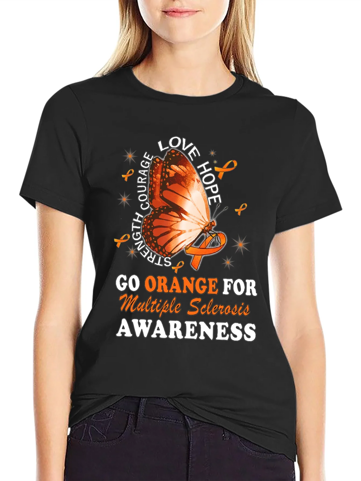 MS Awareness T-Shirt: Orange Butterfly Love Hope Strength product image 5