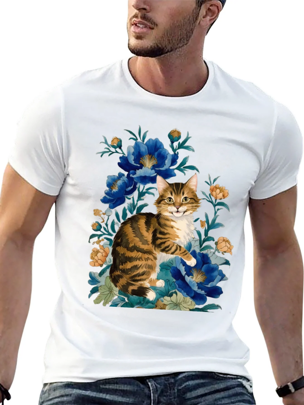 Floral Cat Graphic Tee - Soft Cotton Blend product image 4