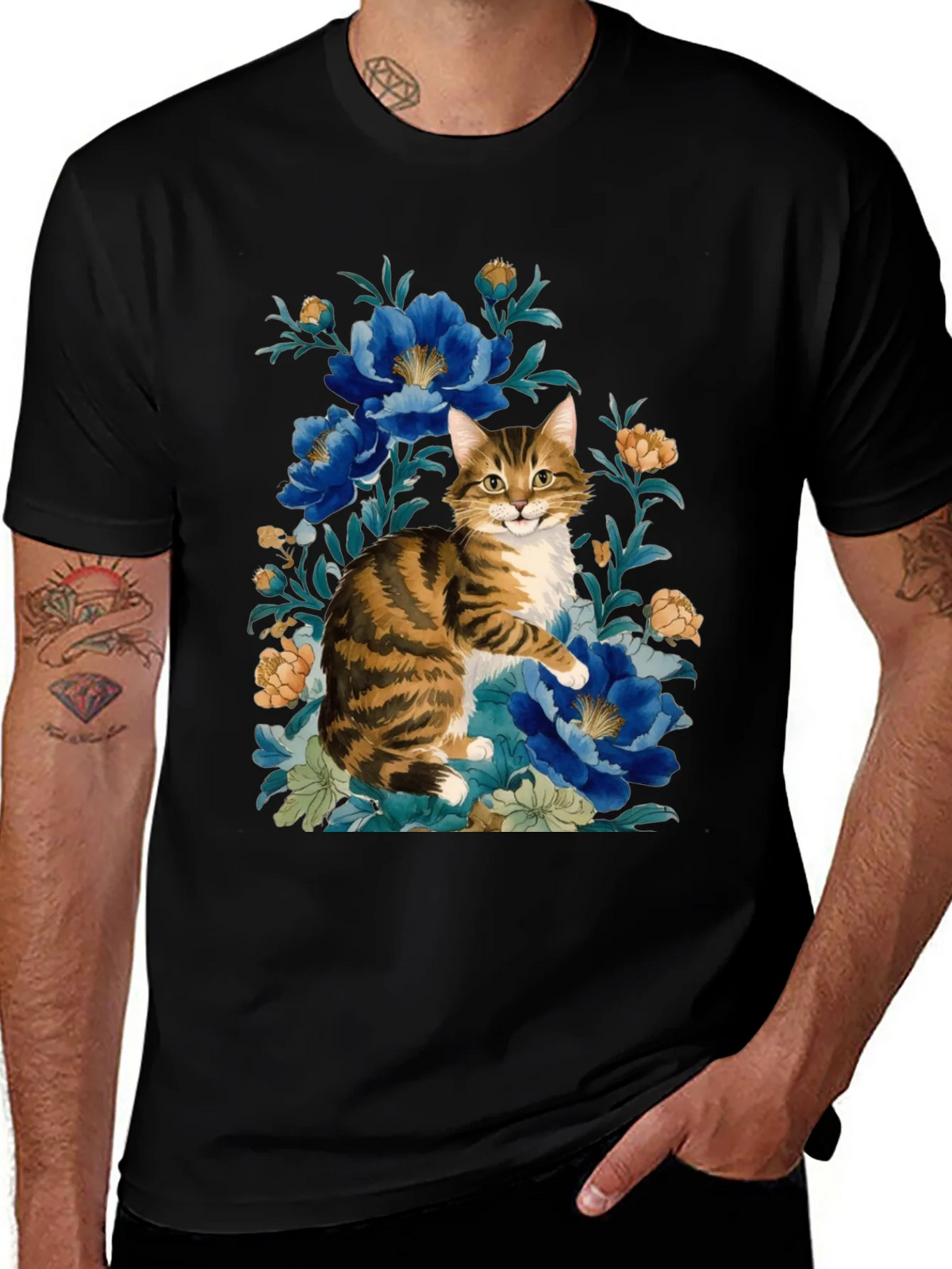 Floral Cat Graphic Tee - Soft Cotton Blend product image 1