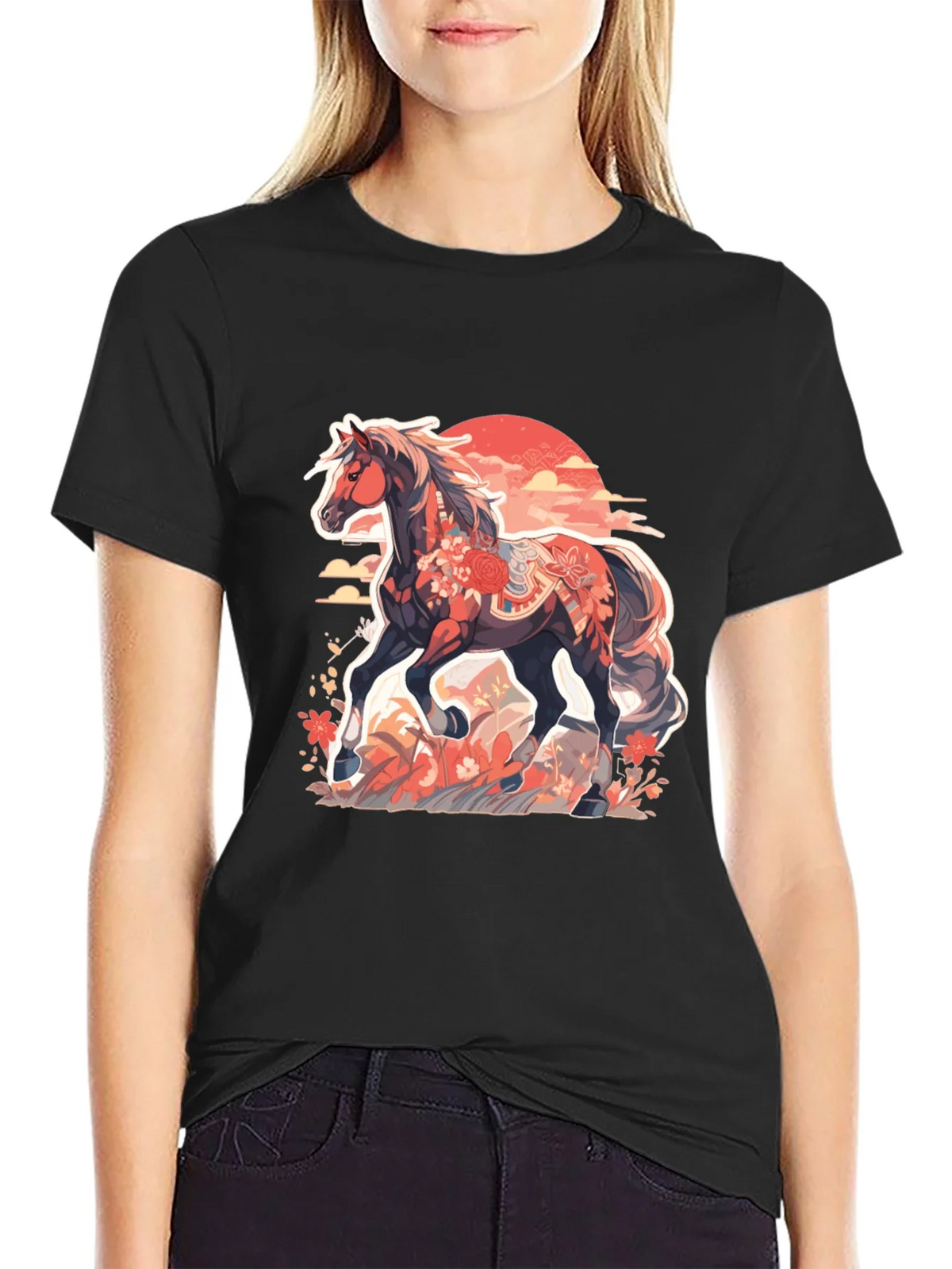 Floral Horse Graphic Tee - Mens Black T-Shirt product image 5