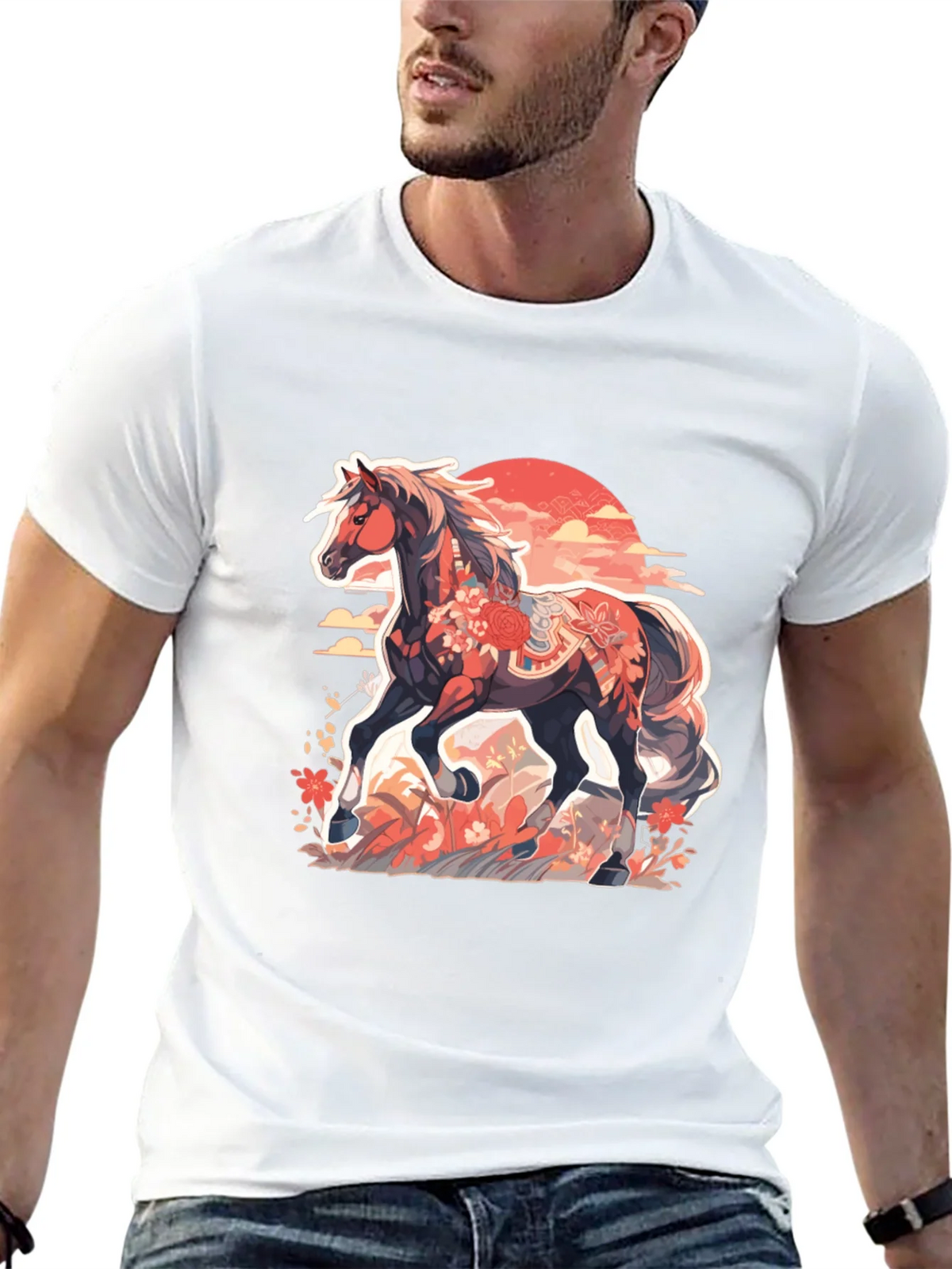 Floral Horse Graphic Tee - Mens Black T-Shirt product image 4