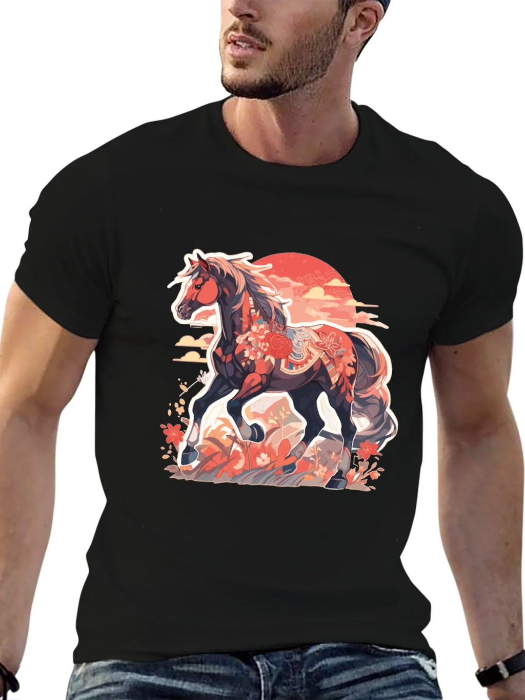 Floral Horse Graphic Tee - Mens Black T-Shirt product image 9