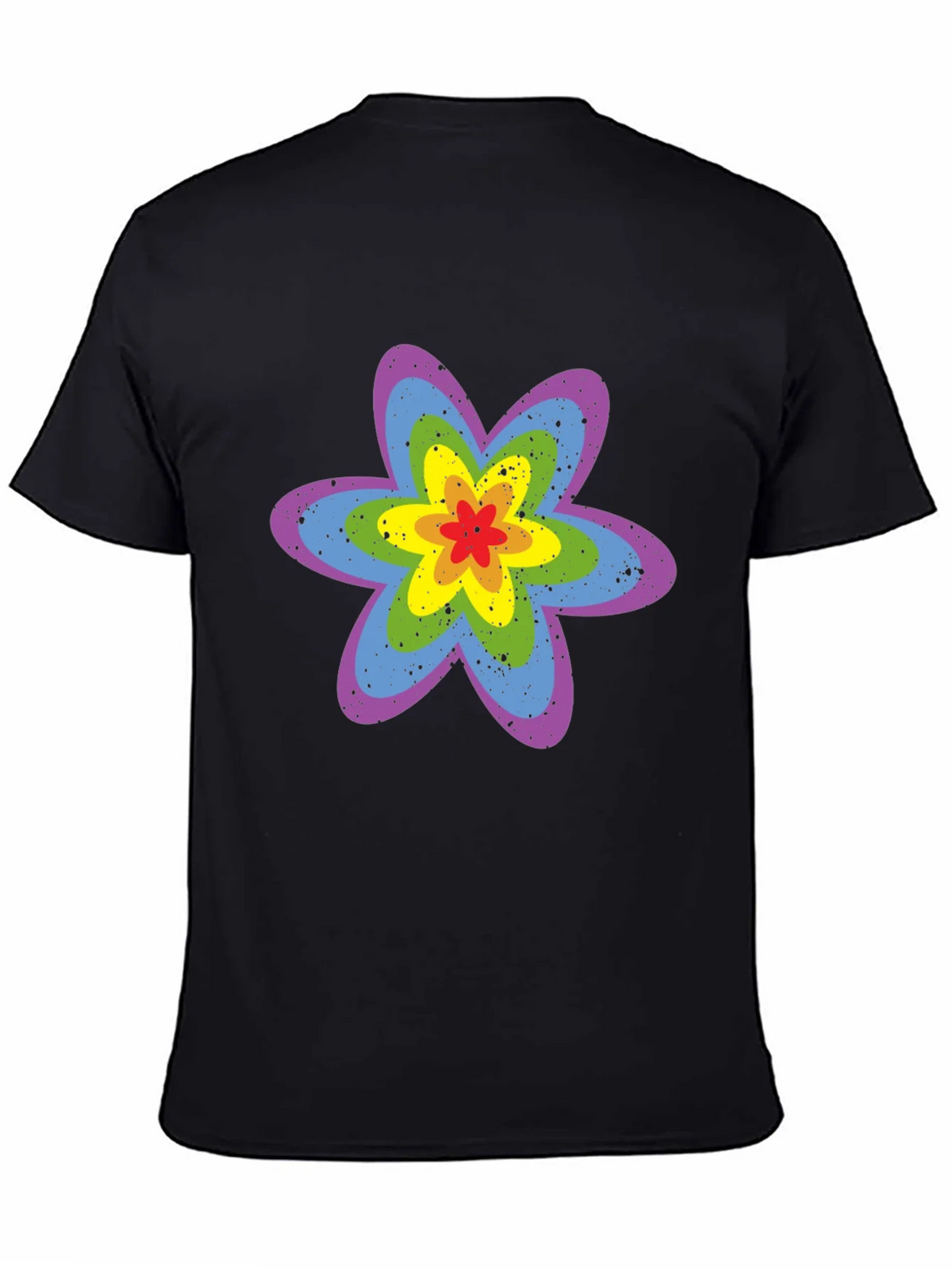 Rainbow Flower Graphic Tee - Black Cotton T-Shirt product image 7