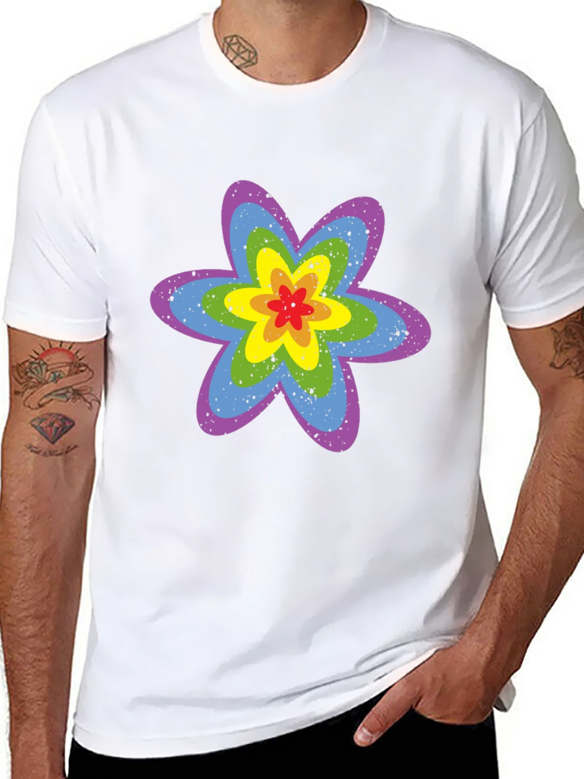 Rainbow Flower Graphic Tee - Black Cotton T-Shirt product image 10