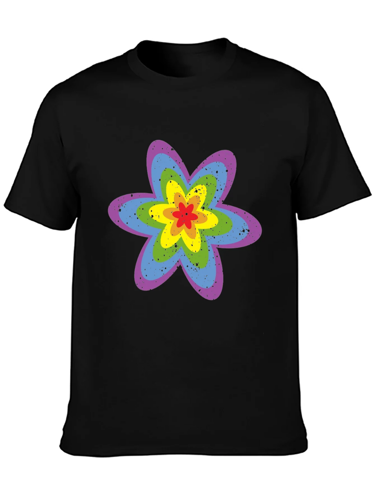 Rainbow Flower Graphic Tee - Black Cotton T-Shirt product image 6