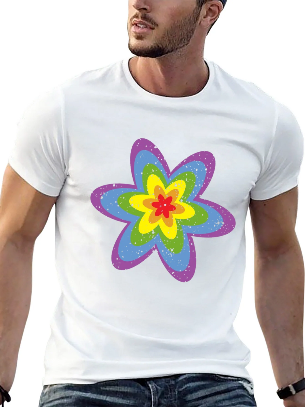Rainbow Flower Graphic Tee - Black Cotton T-Shirt product image 4