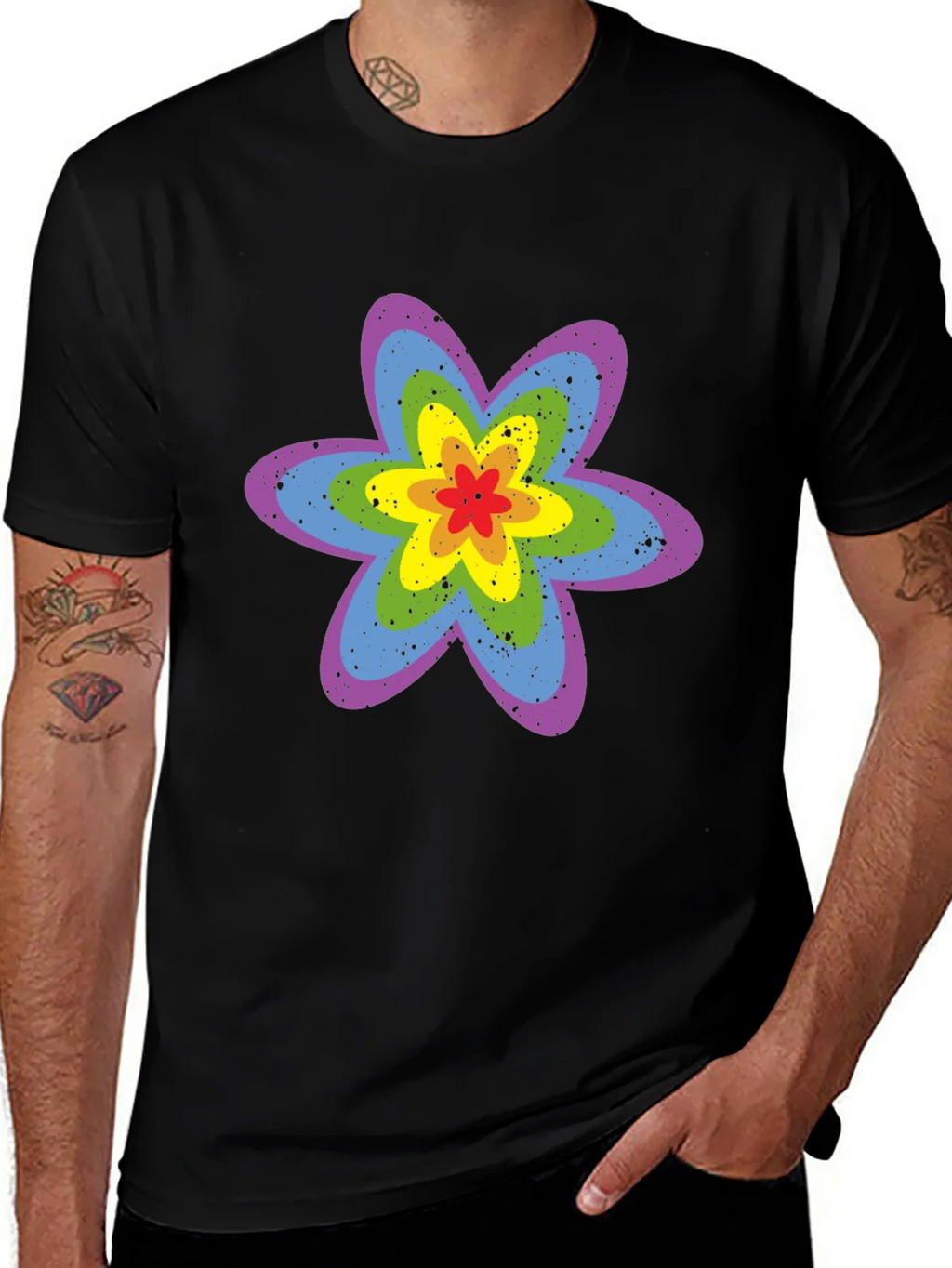 Rainbow Flower Graphic Tee - Black Cotton T-Shirt product image 1