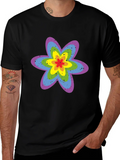 Rainbow Flower Graphic Tee - Black Cotton T-Shirt product image 1
