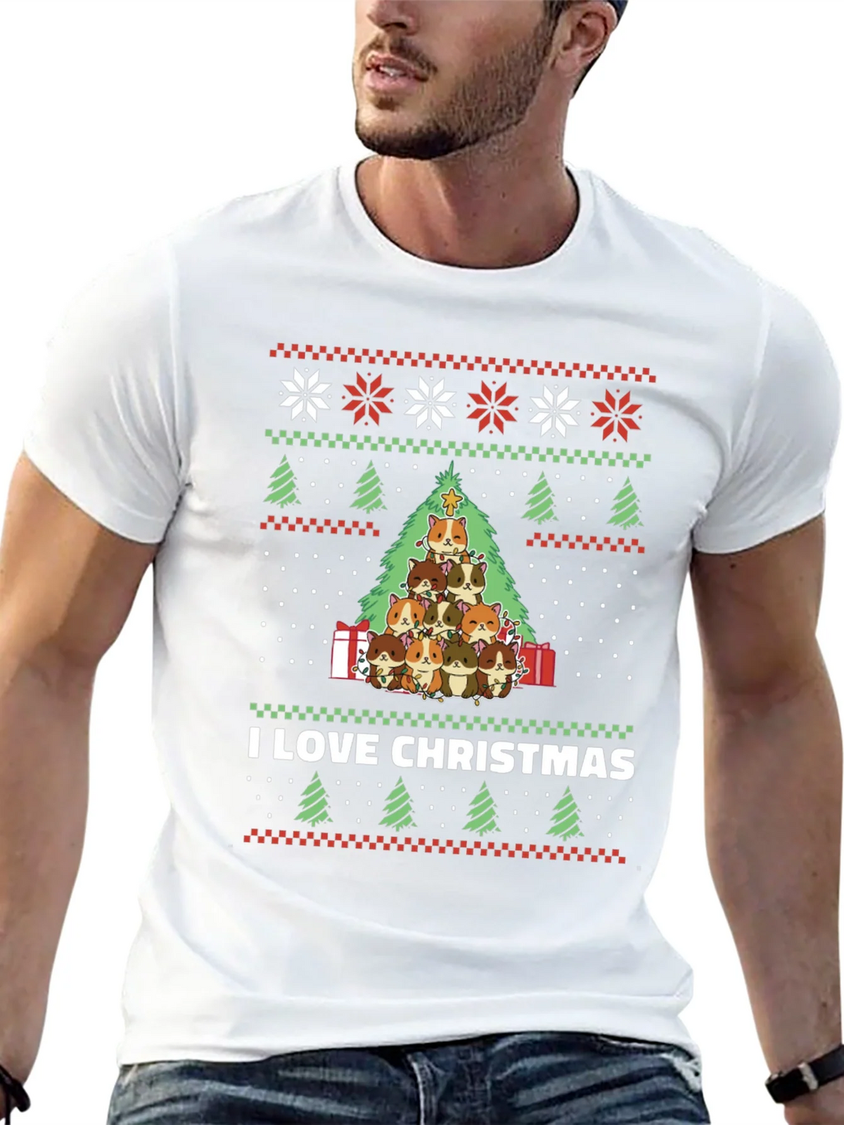 I Love Christmas Guinea Pig Tree T-Shirt product image 4