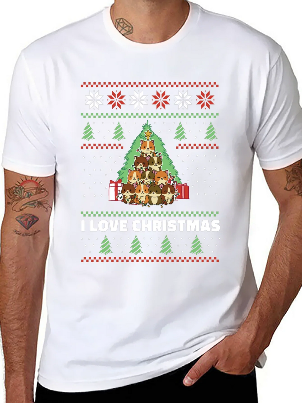 I Love Christmas Guinea Pig Tree T-Shirt product image 10