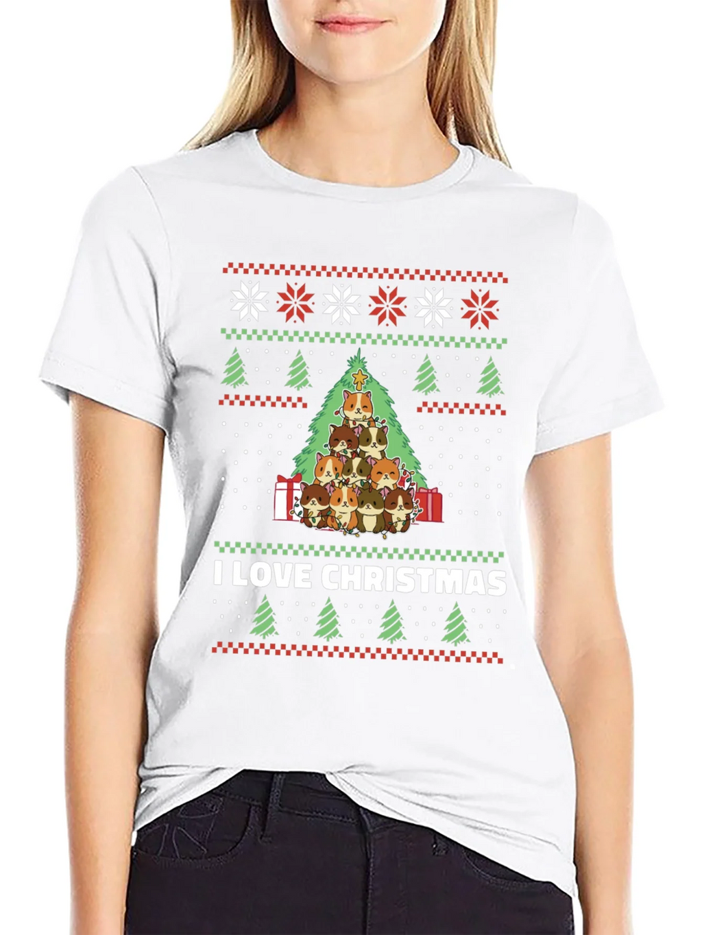 I Love Christmas Guinea Pig Tree T-Shirt product image 11
