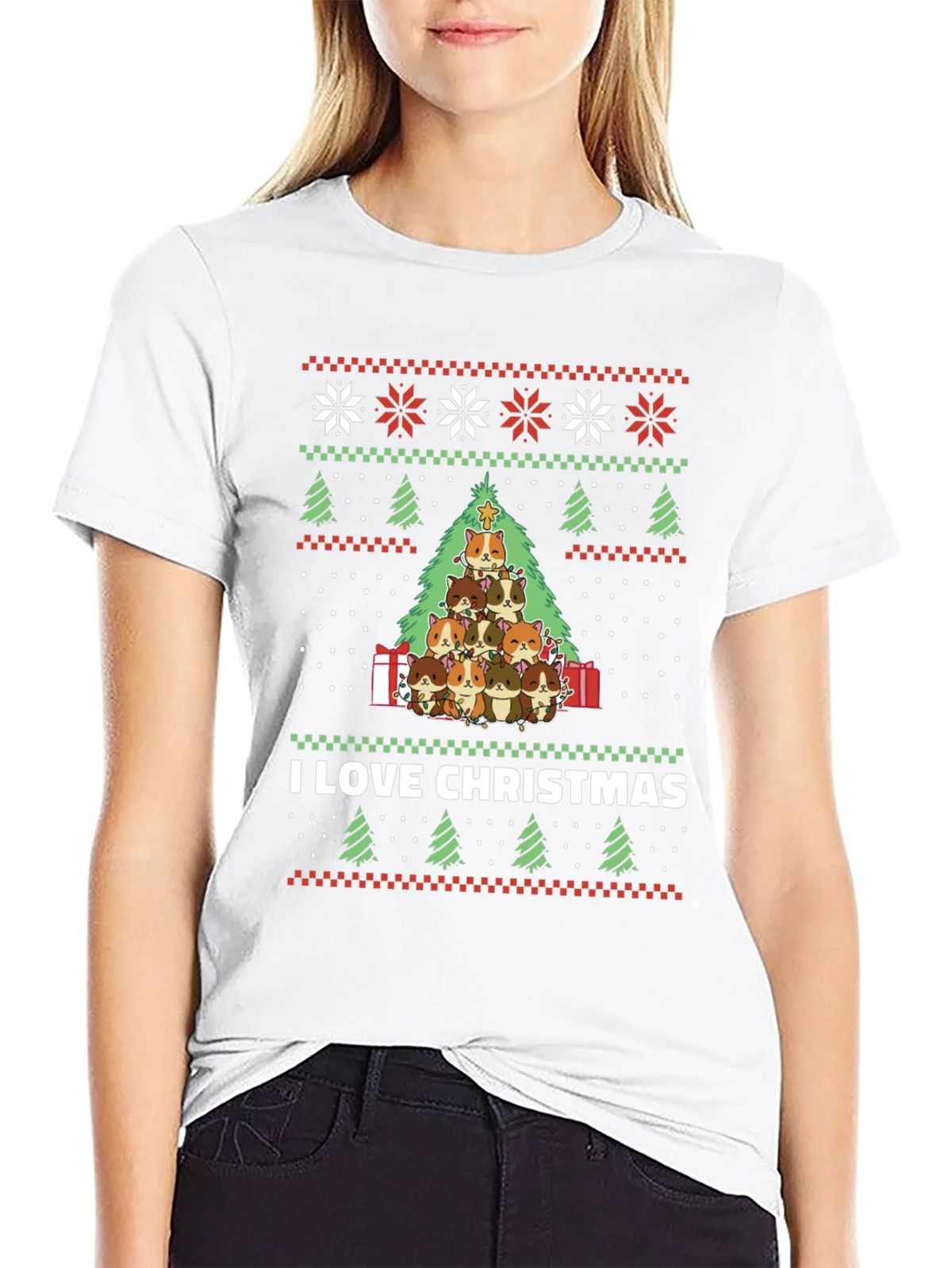 I Love Christmas Guinea Pig Tree T-Shirt product image 11
