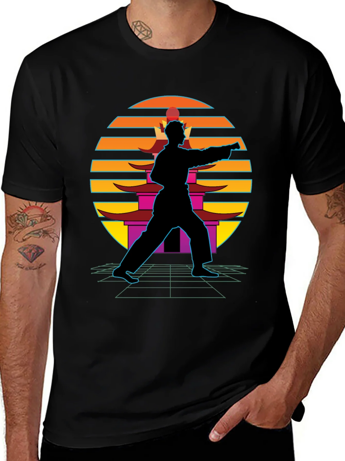 Retro Karate Black T-Shirt product image 1